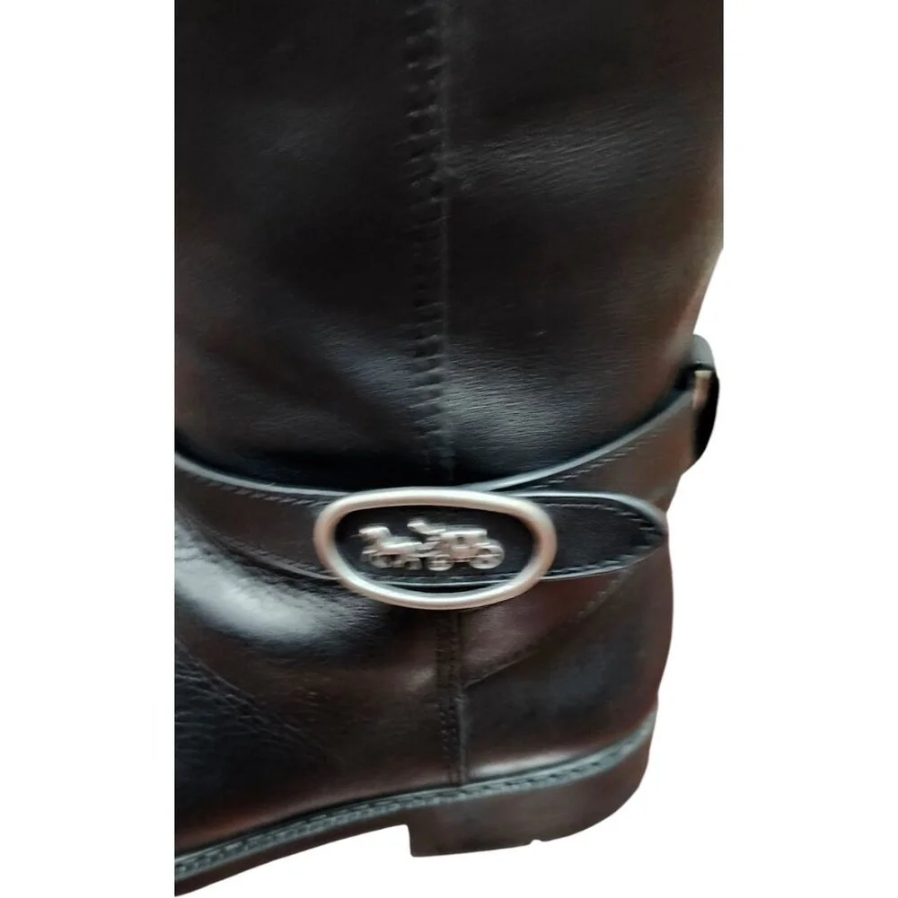 Women's COACH Black Walnut LEATHER Horse Carriage Equestrian Riding Knee Boots
